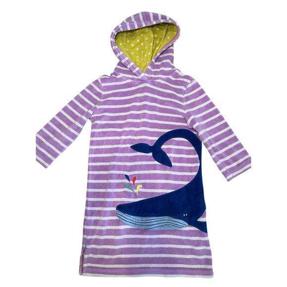 Mini Boden Girl 4-5 Hooded Swim Cover Up Applique Whale Spout Purple Stripes - Picture 1 of 8